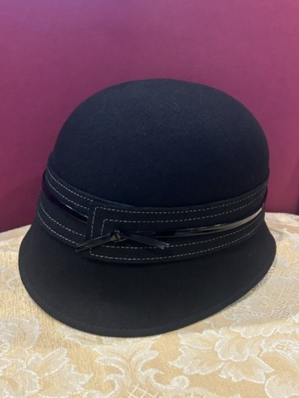 NORDSTROM 100% WOOL Black Cloche Felt HAT